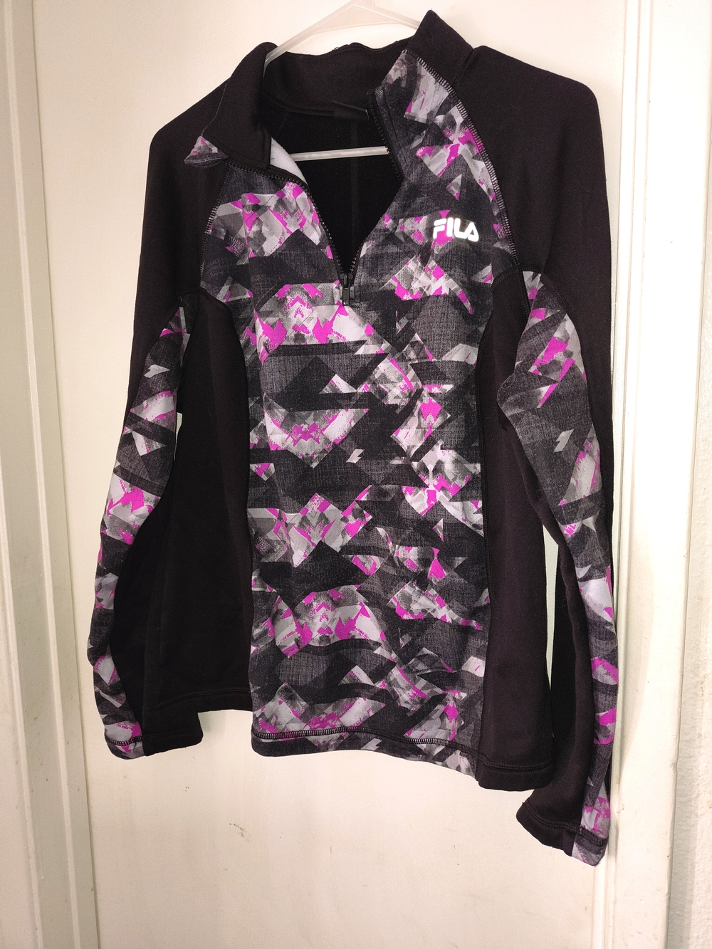 Fila Girls' Black, Pink & Gray Half-Zip Athletic Pullover